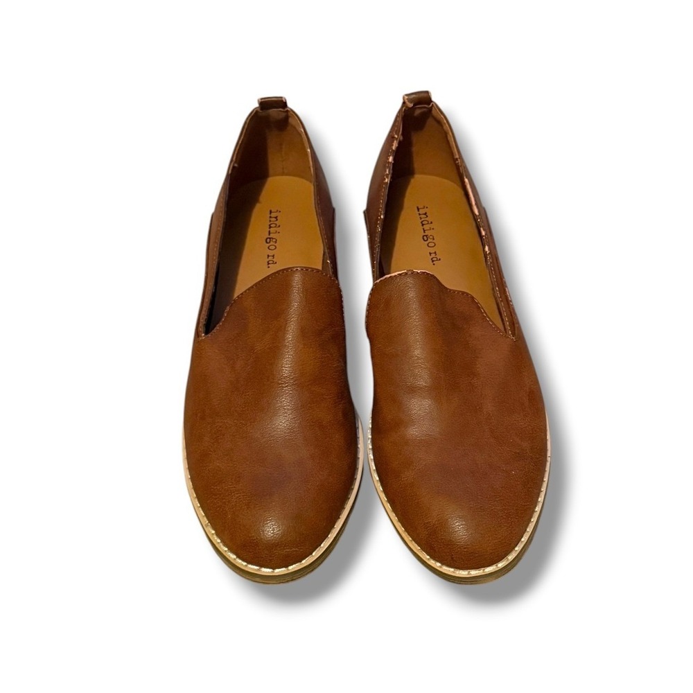 Indigo Rd Loafers Womens 7M Cognac‎ Brown Faux Leather Slip On Almond Toe Flats